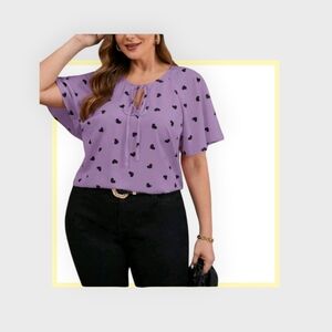 SHEIN Lavender Heart Tie-Front Blouse